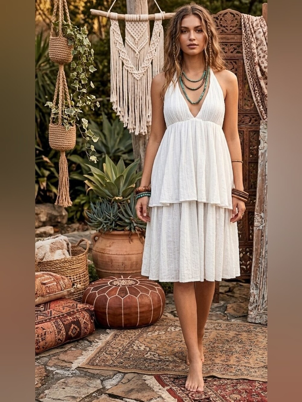 715h The PQ Kristine White Gold Halter Midi Dress